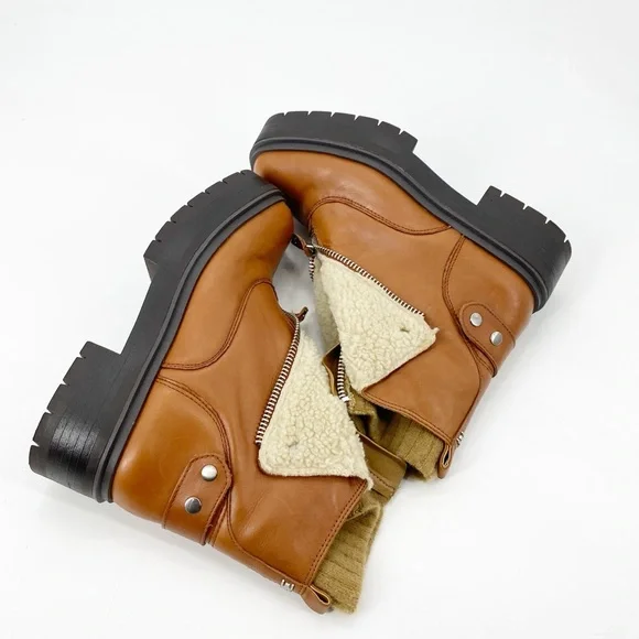 Sam Edelman Women's Linds Lug Boots S8 Brown Shearling - Picture 9 of 9